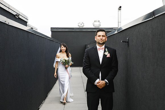 bride and groom on their wedding day in Montreal taken by photographers Melinda & Keith