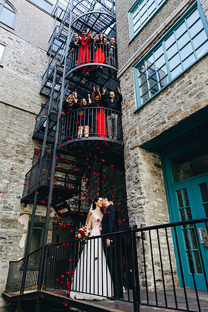 bride and groom on their wedding day in Montreal taken by photographers Melinda & Keith